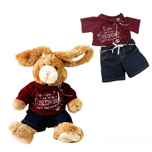 Build A Bear Bunny BABW Clothes Plush Poseable Ears Jeans & Princess T-Shirt 16" - Picture 1 of 10